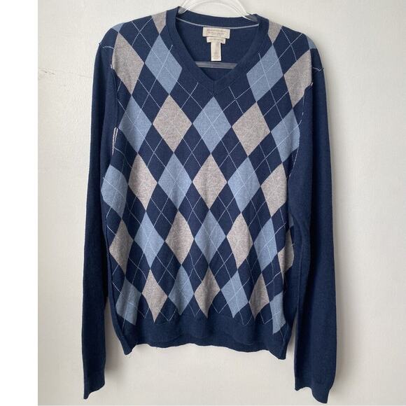Banana Republic Other - Banana Republic Mens Blue Argyle Silk Cashmere V-Neck Sweater Size L